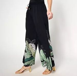 Jantzen Black and Green Tropical Wide Leg Pants